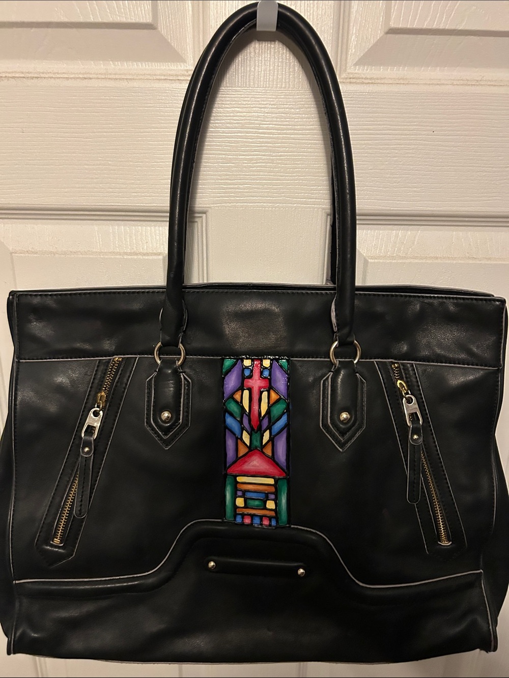 Ann Taylor Factory Black Tote with Colorful Stained-Glass Accent